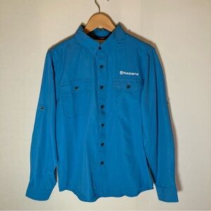 Husqvarna Men's Blue Casual Button Down Shirt